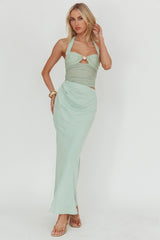 Sandy Shell Buckle Halter Maxi Dress Sage