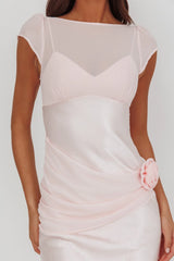 Enchanted Dusk Cap Sleeve Rosette Maxi Dress Pink
