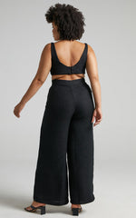 Adelaide Two Piece Set - Crop Top and Wide Leg Pants Set in Black