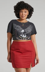 International Babe Mini Skirt in Chilli Linen Look