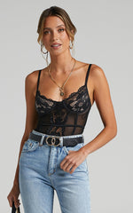 Carmilla Bodysuit - Lace Corset Bodysuit in Black Lace