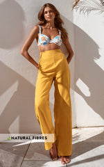 Amalie The Label - Charo Linen Look High Waisted Wide Leg Pants in Mango