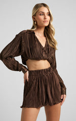 Archer Shorts - High Waisted Plisse Shorts in Chocolate