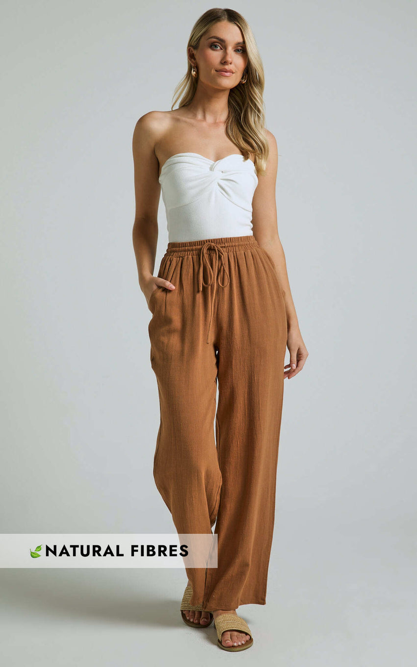 Kala Pants - Mid Waisted Relaxed Elastic Waist Pants in Tobacco