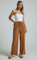 Kala Pants - Mid Waisted Relaxed Elastic Waist Pants in Tobacco