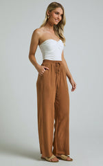 Kala Pants - Mid Waisted Relaxed Elastic Waist Pants in Tobacco