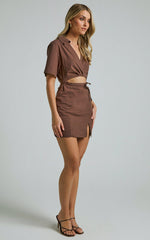 Marsha Mini Dress - Cut Out Short Sleeve Dress in Chocolate
