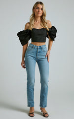 Shona Top - Off Shoulder Sweetheart Neck Puff Sleeve in Black
