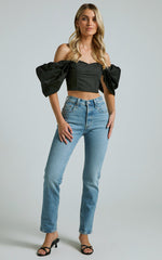Shona Top - Off Shoulder Sweetheart Neck Puff Sleeve in Black