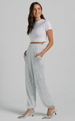 Kendrick Pant - Elasticated High Waist Sequin Jogger in Silver