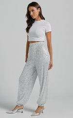 Kendrick Pant - Elasticated High Waist Sequin Jogger in Silver