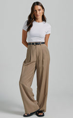 Augustus Pants - High Waisted Wide Leg Tailored Pants in Latte