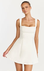 Ida Mini Dress - Wide Strap Straight Neck  Bow Back Dress in White