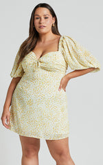Rhenzy Mini Dress - Puff Sleeve Dress in Sunshine Ditzy