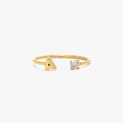 Initial Stone Open Ring