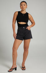 Malvina Bodysuit - Cut Out Ribbed Bodysuit in Black