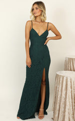 Always Extra Split Maxi Dress in Emerald Lace