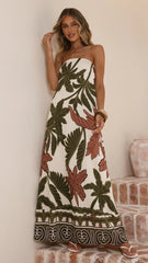 Connie Maxi Dress - Green/Beige Palm