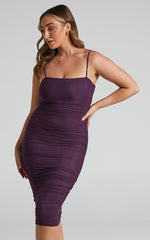 Coming For You Midi Dress - Mesh Dress in Dark Purple
