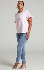Closer To Home Tee - Ruffle Sleeve Tee in Pale Pink