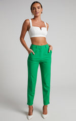 Hermie Pants - High Waisted Cropped Tailored Pants in Green