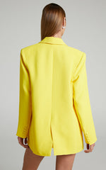 Michelle Blazer - Oversized Plunge Neck Button Up Blazer in Yellow