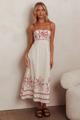 Mondo Scalloped Hem Maxi Dress Embroidered Red