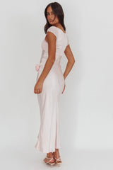 Enchanted Dusk Cap Sleeve Rosette Maxi Dress Pink