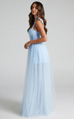 Emmary - Bustier Bodice Tulle Dress in Pale Blue