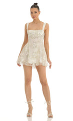 Floral Sequin Tulle Dress in White