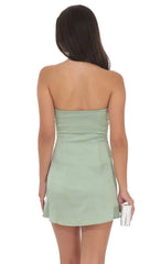 Double Draped Satin Dress in Sage