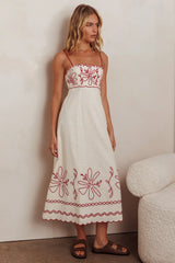 Mondo Scalloped Hem Maxi Dress Embroidered Red