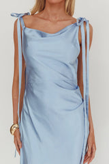Glory Day Tied Shoulder Cowl Maxi Dress Ice Blue