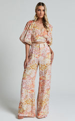 Amalie The Label - Nazila Linen Blend Balloon Sleeve Crop Top in Morocco Print