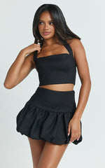 Abellina Top - Wide Neck Halter Crop Top in Black