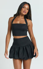 Abellina Top - Wide Neck Halter Crop Top in Black