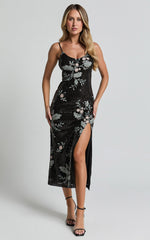 Adrienne Midi Dress - Sequin Embroidered Slip Dress in Black