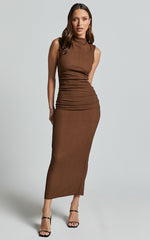 Aleks Midi Dress - High Neck Bodycon Dress in Dark Oak