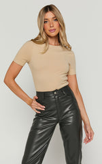 Alexie Tshirt - High Neckline Tshirt in Sand