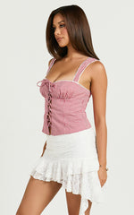 Alize Top - Lace Front Gingham Sweetheart Neckline Top in Red/White