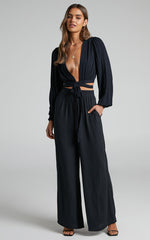 Amaina Top - Plunge Long Sleeve Wrap Top in Black