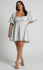 Amalie The Label - Hamyya Linen Tie Back Puff Sleeve Mini Linen Dress in Dolce Fleur