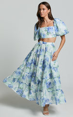 Amalie The Label - Rosa Crop Top and Tiered Maxi Skirt Two Piece Set in Elysian Print