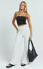 Amalthea Pants - High Waisted Jersey Rib Wide Leg Pants in Light Grey Marl