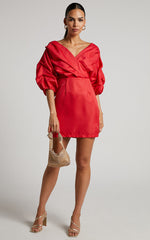Anastasija Mini Dress - Off Shoulder V Neck Dress in Red