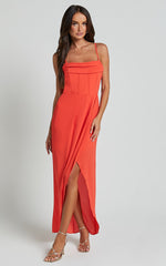 Andrina Midi Dress - High Low Wrap Corset Dress in Orange
