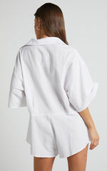 Ankana Playsuit - Short Sleeve Relaxed Button Front Playsuit in White