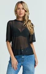 Araceli Top - Mesh T-Shirt in Black