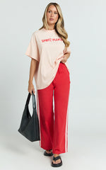 Arlette Two Piece Top and Pants Set - Spritz Peach Set in Peach/Red