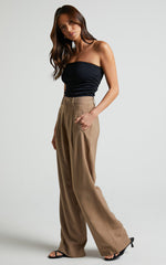 Augustus Pants - High Waisted Wide Leg Tailored Pants in Latte